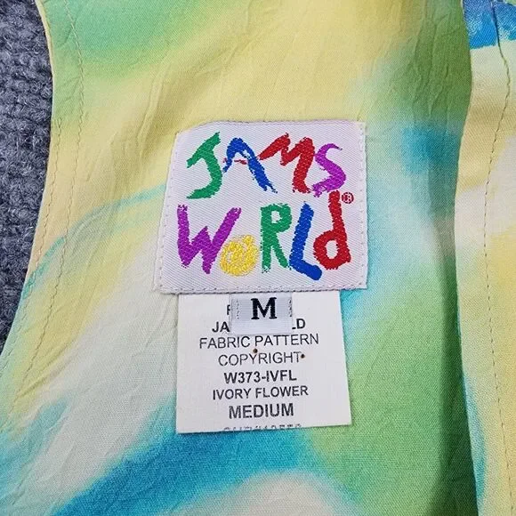 Vintage Jams World Dress Womens Medium Colorful Ivory Flower Sleeveless USA Made - Picture 2 of 16